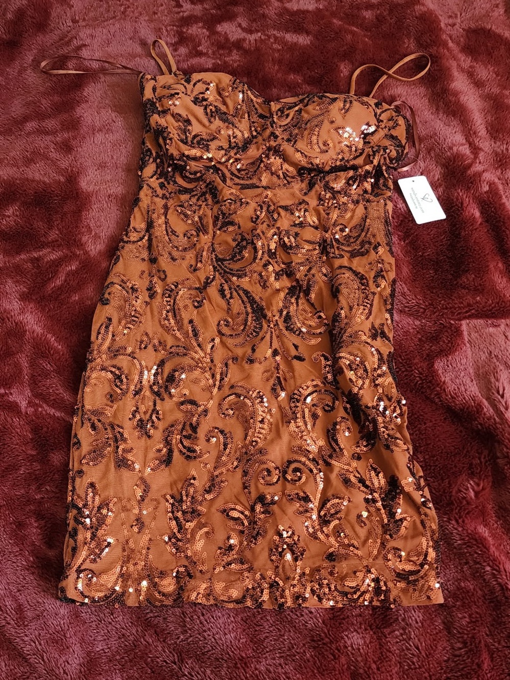 Windsor Copper Sequin Strapless Mini Dress